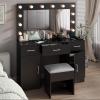 imageVINGLI 40quot Vanity Set with Lighted Mirror and StoolWhite Makeup Vanity Table Set with 9 Lights for WomenBedroom Makeup Dressing Table with 2 Drawers and StoolWhiteampampGoldGlass Top  Drawers Cabinets  Stool