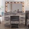 imageVINGLI 40quot Vanity Set with Lighted Mirror and StoolWhite Makeup Vanity Table Set with 9 Lights for WomenBedroom Makeup Dressing Table with 2 Drawers and StoolWhiteampampGoldGlass Top  9Drawers  Stool