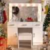 imageVINGLI 40quot Vanity Set with Lighted Mirror and StoolWhite Makeup Vanity Table Set with 9 Lights for WomenBedroom Makeup Dressing Table with 2 Drawers and StoolWhiteampampGoldGlass Top  Drawers Cabinets  Stool
