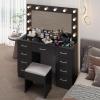 imageVINGLI 40quot Vanity Set with Lighted Mirror and StoolWhite Makeup Vanity Table Set with 9 Lights for WomenBedroom Makeup Dressing Table with 2 Drawers and StoolWhiteampampGoldGlass Top  9Drawers  Stool
