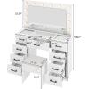 imageVINGLI 40quot Vanity Set with Lighted Mirror and StoolWhite Makeup Vanity Table Set with 9 Lights for WomenBedroom Makeup Dressing Table with 2 Drawers and StoolWhiteampampGoldGlass Top  9Drawers  Stool