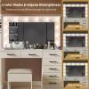 imageVINGLI 40quot Vanity Set with Lighted Mirror and StoolWhite Makeup Vanity Table Set with 9 Lights for WomenBedroom Makeup Dressing Table with 2 Drawers and StoolWhiteampampGoldGlass Top  7Drawers  Stool