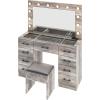 imageVINGLI 40quot Vanity Set with Lighted Mirror and StoolWhite Makeup Vanity Table Set with 9 Lights for WomenBedroom Makeup Dressing Table with 2 Drawers and StoolWhiteampampGoldGlass Top  9Drawers  Stool