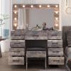 imageVINGLI 40quot Vanity Set with Lighted Mirror and StoolWhite Makeup Vanity Table Set with 9 Lights for WomenBedroom Makeup Dressing Table with 2 Drawers and StoolWhiteampampGoldGlass Top  9Drawers  Stool