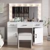 imageVINGLI 40quot Vanity Set with Lighted Mirror and StoolWhite Makeup Vanity Table Set with 9 Lights for WomenBedroom Makeup Dressing Table with 2 Drawers and StoolWhiteampampGoldGlass Top  Drawers Cabinets  Stool