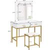 imageVINGLI 40quot Vanity Set with Lighted Mirror and StoolWhite Makeup Vanity Table Set with 9 Lights for WomenBedroom Makeup Dressing Table with 2 Drawers and StoolWhiteampampGold2Drawers  Stool