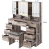 imageVINGLI 40quot Vanity Set with Lighted Mirror and StoolWhite Makeup Vanity Table Set with 9 Lights for WomenBedroom Makeup Dressing Table with 2 Drawers and StoolWhiteampampGold9Drawers  Mirror Cabinets