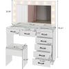 imageVINGLI 40quot Vanity Set with Lighted Mirror and StoolWhite Makeup Vanity Table Set with 9 Lights for WomenBedroom Makeup Dressing Table with 2 Drawers and StoolWhiteampampGoldGlass Top  7Drawers  Stool
