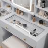 imageVINGLI 40quot Vanity Set with Lighted Mirror and StoolWhite Makeup Vanity Table Set with 9 Lights for WomenBedroom Makeup Dressing Table with 2 Drawers and StoolWhiteampampGoldGlass Top  5Drawers  Mirror Cabinet