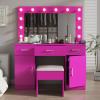 imageVINGLI 40quot Vanity Set with Lighted Mirror and StoolWhite Makeup Vanity Table Set with 9 Lights for WomenBedroom Makeup Dressing Table with 2 Drawers and StoolWhiteampampGoldGlass Top  Drawers Cabinets  Stool