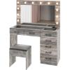 imageVINGLI 40quot Vanity Set with Lighted Mirror and StoolWhite Makeup Vanity Table Set with 9 Lights for WomenBedroom Makeup Dressing Table with 2 Drawers and StoolWhiteampampGoldGlass Top  7Drawers  Stool