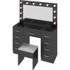 imageVINGLI 40quot Vanity Set with Lighted Mirror and StoolWhite Makeup Vanity Table Set with 9 Lights for WomenBedroom Makeup Dressing Table with 2 Drawers and StoolWhiteampampGoldGlass Top  9Drawers  Stool