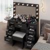 imageVINGLI 40quot Vanity Set with Lighted Mirror and StoolWhite Makeup Vanity Table Set with 9 Lights for WomenBedroom Makeup Dressing Table with 2 Drawers and StoolWhiteampampGoldGlass Top  9Drawers  Stool