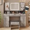 imageVINGLI 40quot Vanity Set with Lighted Mirror and StoolWhite Makeup Vanity Table Set with 9 Lights for WomenBedroom Makeup Dressing Table with 2 Drawers and StoolWhiteampampGold3Drawers  DIY Pegboard  5Cabinets
