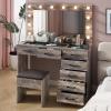 imageVINGLI 40quot Vanity Set with Lighted Mirror and StoolWhite Makeup Vanity Table Set with 9 Lights for WomenBedroom Makeup Dressing Table with 2 Drawers and StoolWhiteampampGoldGlass Top  7Drawers  Stool