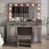 imageVINGLI 40quot Vanity Set with Lighted Mirror and StoolWhite Makeup Vanity Table Set with 9 Lights for WomenBedroom Makeup Dressing Table with 2 Drawers and StoolWhiteampampGoldGlass Top  Drawers Cabinets  Stool