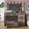 imageVINGLI 40quot Vanity Set with Lighted Mirror and StoolWhite Makeup Vanity Table Set with 9 Lights for WomenBedroom Makeup Dressing Table with 2 Drawers and StoolWhiteampampGoldGlass Top  7Drawers  Stool