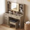 imageVINGLI 40quot Vanity Set with Lighted Mirror and StoolWhite Makeup Vanity Table Set with 9 Lights for WomenBedroom Makeup Dressing Table with 2 Drawers and StoolWhiteampampGoldGlass Top  5Drawers  Mirror Cabinet
