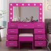 imageVINGLI 40quot Vanity Set with Lighted Mirror and StoolWhite Makeup Vanity Table Set with 9 Lights for WomenBedroom Makeup Dressing Table with 2 Drawers and StoolWhiteampampGoldGlass Top  9Drawers  Stool