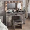 imageVINGLI 40quot Vanity Set with Lighted Mirror and StoolWhite Makeup Vanity Table Set with 9 Lights for WomenBedroom Makeup Dressing Table with 2 Drawers and StoolWhiteampampGoldGlass Top  Drawers Cabinets  Stool