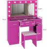 imageVINGLI 40quot Vanity Set with Lighted Mirror and StoolWhite Makeup Vanity Table Set with 9 Lights for WomenBedroom Makeup Dressing Table with 2 Drawers and StoolWhiteampampGoldGlass Top  Drawers Cabinets  Stool