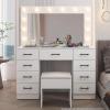 imageVINGLI 40quot Vanity Set with Lighted Mirror and StoolWhite Makeup Vanity Table Set with 9 Lights for WomenBedroom Makeup Dressing Table with 2 Drawers and StoolWhiteampampGoldGlass Top  9Drawers  Stool