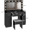imageVINGLI 40quot Vanity Set with Lighted Mirror and StoolWhite Makeup Vanity Table Set with 9 Lights for WomenBedroom Makeup Dressing Table with 2 Drawers and StoolWhiteampampGoldGlass Top  Drawers Cabinets  Stool