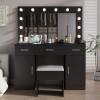 imageVINGLI 40quot Vanity Set with Lighted Mirror and StoolWhite Makeup Vanity Table Set with 9 Lights for WomenBedroom Makeup Dressing Table with 2 Drawers and StoolWhiteampampGoldGlass Top  Drawers Cabinets  Stool