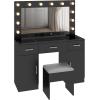 imageVINGLI 40quot Vanity Set with Lighted Mirror and StoolWhite Makeup Vanity Table Set with 9 Lights for WomenBedroom Makeup Dressing Table with 2 Drawers and StoolWhiteampampGoldGlass Top  Drawers Cabinets  Stool