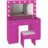 imageVINGLI 40quot Vanity Set with Lighted Mirror and StoolWhite Makeup Vanity Table Set with 9 Lights for WomenBedroom Makeup Dressing Table with 2 Drawers and StoolWhiteampampGoldGlass Top  Drawers Cabinets  Stool