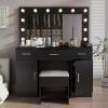 imageVINGLI 40quot Vanity Set with Lighted Mirror and StoolWhite Makeup Vanity Table Set with 9 Lights for WomenBedroom Makeup Dressing Table with 2 Drawers and StoolWhiteampampGoldGlass Top  Drawers Cabinets  Stool