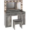 imageVINGLI 40quot Vanity Set with Lighted Mirror and StoolWhite Makeup Vanity Table Set with 9 Lights for WomenBedroom Makeup Dressing Table with 2 Drawers and StoolWhiteampampGoldGlass Top  Drawers Cabinets  Stool