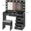 imageVINGLI 40quot Vanity Set with Lighted Mirror and StoolWhite Makeup Vanity Table Set with 9 Lights for WomenBedroom Makeup Dressing Table with 2 Drawers and StoolWhiteampampGoldGlass Top  7Drawers  Stool