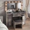 imageVINGLI 40quot Vanity Set with Lighted Mirror and StoolWhite Makeup Vanity Table Set with 9 Lights for WomenBedroom Makeup Dressing Table with 2 Drawers and StoolWhiteampampGoldGlass Top  Drawers Cabinets  Stool