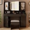 imageVINGLI 40quot Vanity Set with Lighted Mirror and StoolWhite Makeup Vanity Table Set with 9 Lights for WomenBedroom Makeup Dressing Table with 2 Drawers and StoolWhiteampampGold3Drawers  DIY Pegboard  5Cabinets
