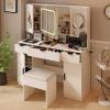 imageVINGLI 40quot Vanity Set with Lighted Mirror and StoolWhite Makeup Vanity Table Set with 9 Lights for WomenBedroom Makeup Dressing Table with 2 Drawers and StoolWhiteampampGold3Drawers  DIY Pegboard  5Cabinets