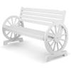 imageVINGLI 41quot Rustic Wooden Wheel Bench Outdoor Bench 2Person Patio Bench Wagon Slatted Seat Garden Benches for Outdoors 350lbs High Capacity Weather ResistanceWhite
