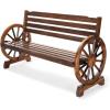 imageVINGLI 41quot Rustic Wooden Wheel Bench Outdoor Bench 2Person Patio Bench Wagon Slatted Seat Garden Benches for Outdoors 350lbs High Capacity Weather ResistanceRustic