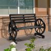 imageVINGLI 41quot Rustic Wooden Wheel Bench Outdoor Bench 2Person Patio Bench Wagon Slatted Seat Garden Benches for Outdoors 350lbs High Capacity Weather ResistanceBlack