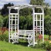 imageVINGLI 41quot Rustic Wooden Wheel Bench Outdoor Bench 2Person Patio Bench Wagon Slatted Seat Garden Benches for Outdoors 350lbs High Capacity Weather ResistanceWhite
