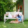 imageVINGLI 41quot Rustic Wooden Wheel Bench Outdoor Bench 2Person Patio Bench Wagon Slatted Seat Garden Benches for Outdoors 350lbs High Capacity Weather ResistanceWhite