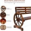 imageVINGLI 41quot Rustic Wooden Wheel Bench Outdoor Bench 2Person Patio Bench Wagon Slatted Seat Garden Benches for Outdoors 350lbs High Capacity Weather ResistanceRustic
