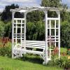 imageVINGLI 41quot Rustic Wooden Wheel Bench Outdoor Bench 2Person Patio Bench Wagon Slatted Seat Garden Benches for Outdoors 350lbs High Capacity Weather ResistanceWhite
