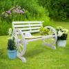 imageVINGLI 41quot Rustic Wooden Wheel Bench Outdoor Bench 2Person Patio Bench Wagon Slatted Seat Garden Benches for Outdoors 350lbs High Capacity Weather ResistanceWhite