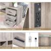 imageVINGLI 433quot Vanity Desk with Sliding Mirror ampamp Lights ampamp Charging Station ampamp 5Drawers ampamp Shelves Farmhouse Modern Makeup Vanity Set with Stool for BedroomOak  5Drawers