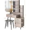 imageVINGLI 433quot Vanity Desk with Sliding Mirror ampamp Lights ampamp Charging Station ampamp 5Drawers ampamp Shelves Farmhouse Modern Makeup Vanity Set with Stool for BedroomOak  2Drawers