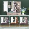 imageVINGLI 433quot Vanity Desk with Sliding Mirror ampamp Lights ampamp Charging Station ampamp 5Drawers ampamp Shelves Farmhouse Modern Makeup Vanity Set with Stool for BedroomOak  5Drawers