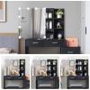 imageVINGLI 433quot Vanity Desk with Sliding Mirror ampamp Lights ampamp Charging Station ampamp 5Drawers ampamp Shelves Farmhouse Modern Makeup Vanity Set with Stool for BedroomBlack  5Drawers