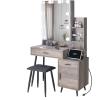 imageVINGLI 433quot Vanity Desk with Sliding Mirror ampamp Lights ampamp Charging Station ampamp 5Drawers ampamp Shelves Farmhouse Modern Makeup Vanity Set with Stool for BedroomOak  2Drawers