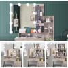 imageVINGLI 433quot Vanity Desk with Sliding Mirror ampamp Lights ampamp Charging Station ampamp 5Drawers ampamp Shelves Farmhouse Modern Makeup Vanity Set with Stool for BedroomOak  2Drawers